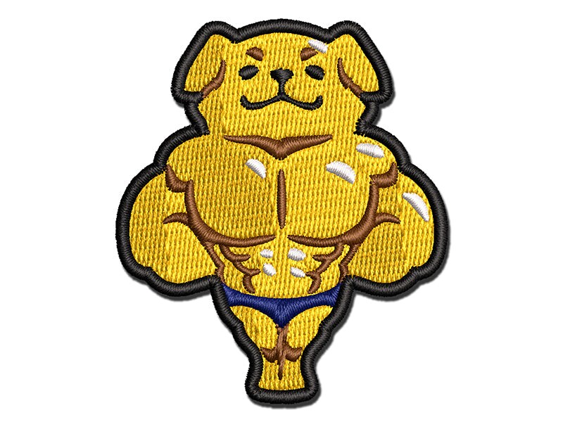 Buff Muscle Dog Funny Golden Retriever Multi-Color Embroidered Iron-On ...