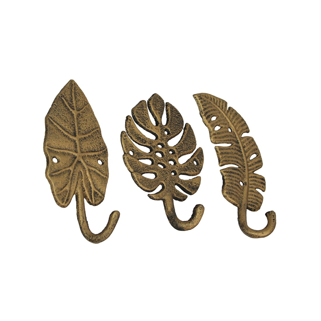 Set of 3 Cast Iron Tropical Leaf Decorative Wall Hooks