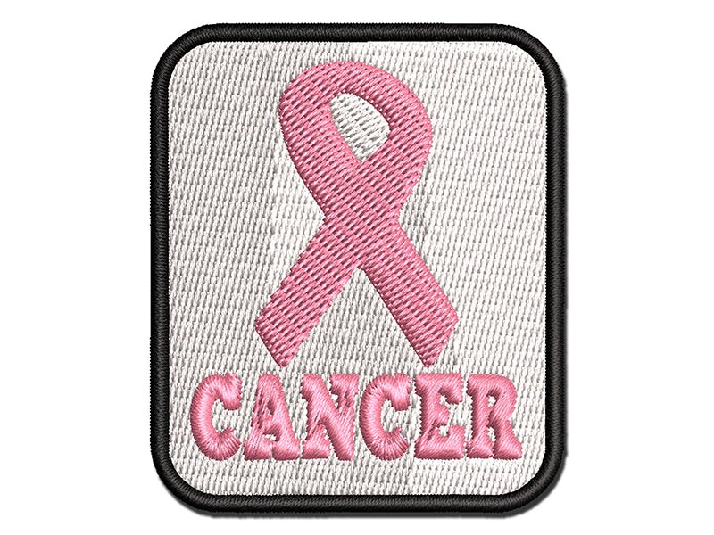 Cancer with Awareness Ribbon Multi-Color Embroidered Iron-On or Hook &#x26; Loop Patch Applique