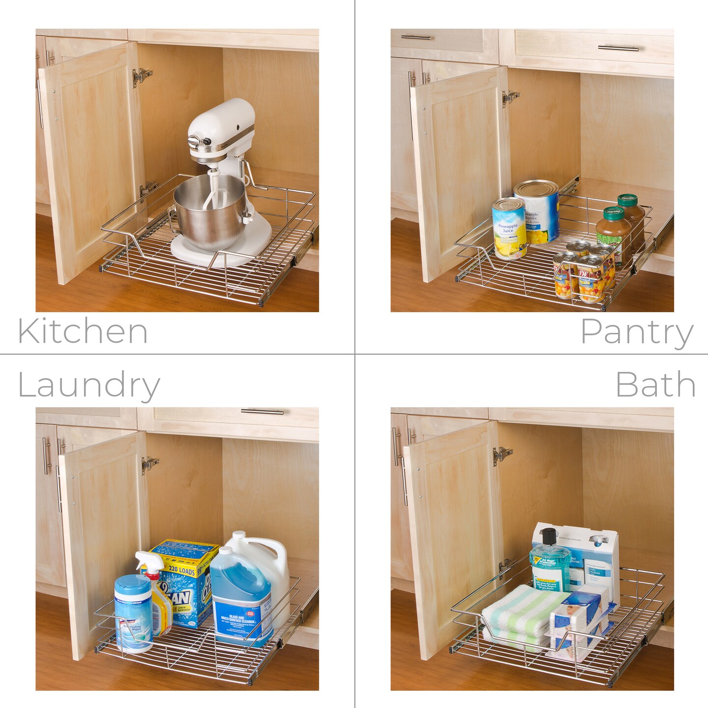 Smart Design Pull Out Cabinet Shelf - Extra Large Tall - 20 Inch x 18-35 - Chrome