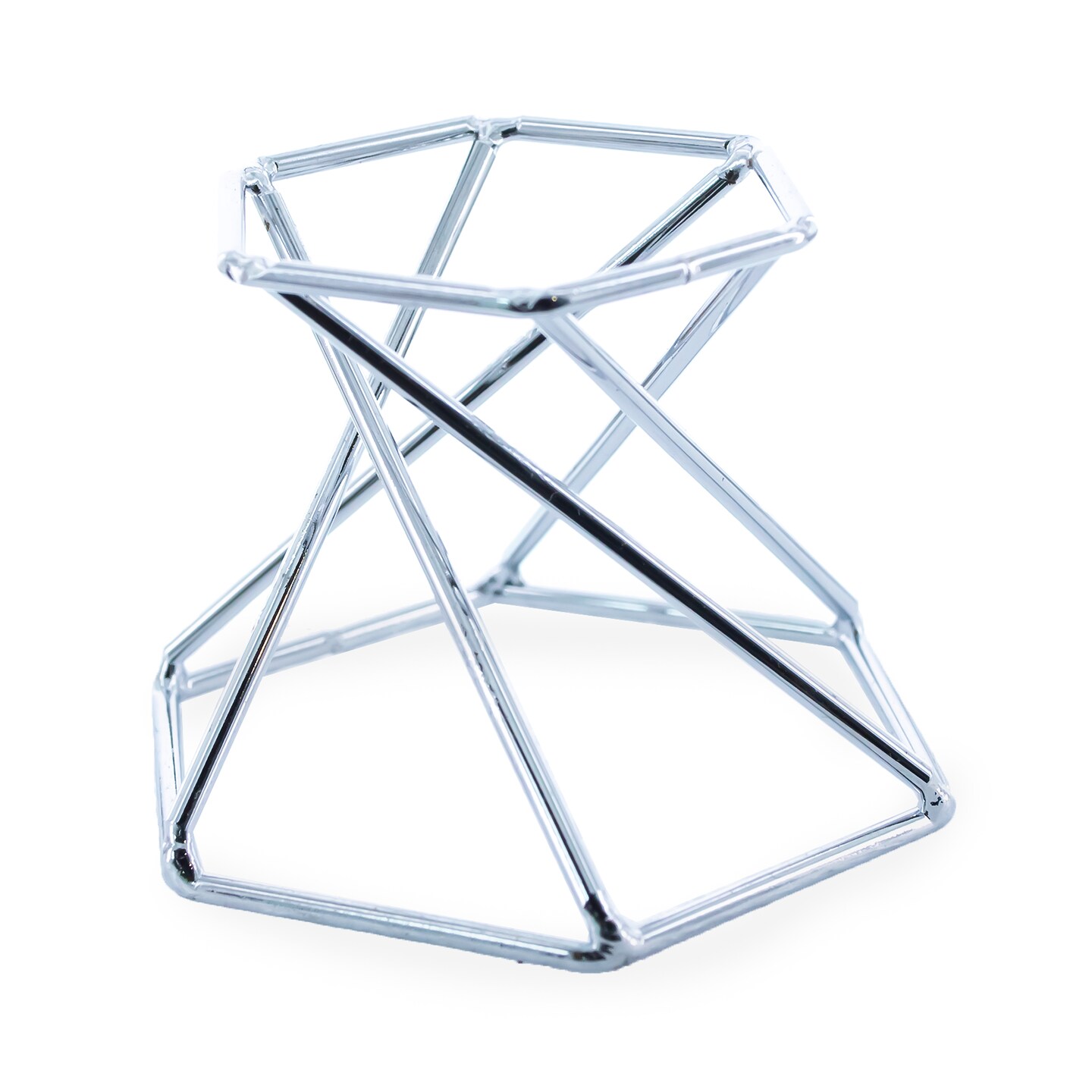 Hexagon Silver Tone Metal Chicken and Goose Egg Stand Holder Display