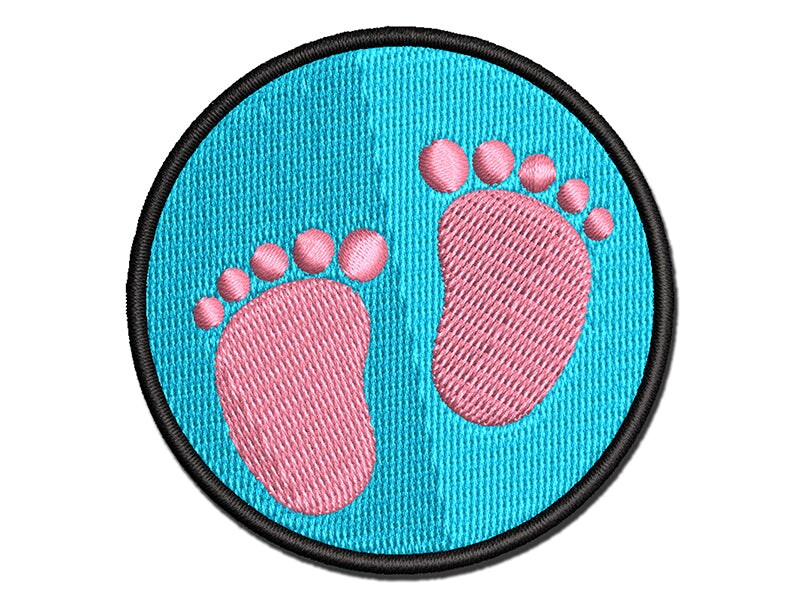 Baby Footprints Multi-Color Embroidered Iron-On or Hook &#x26; Loop Patch Applique