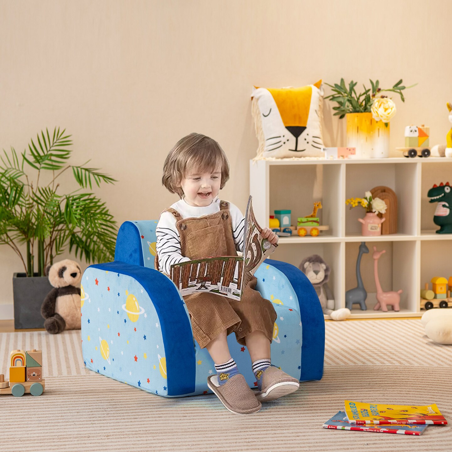 3 In 1 Convertible Flip Open Kids Sofa For Nap Play Sleep