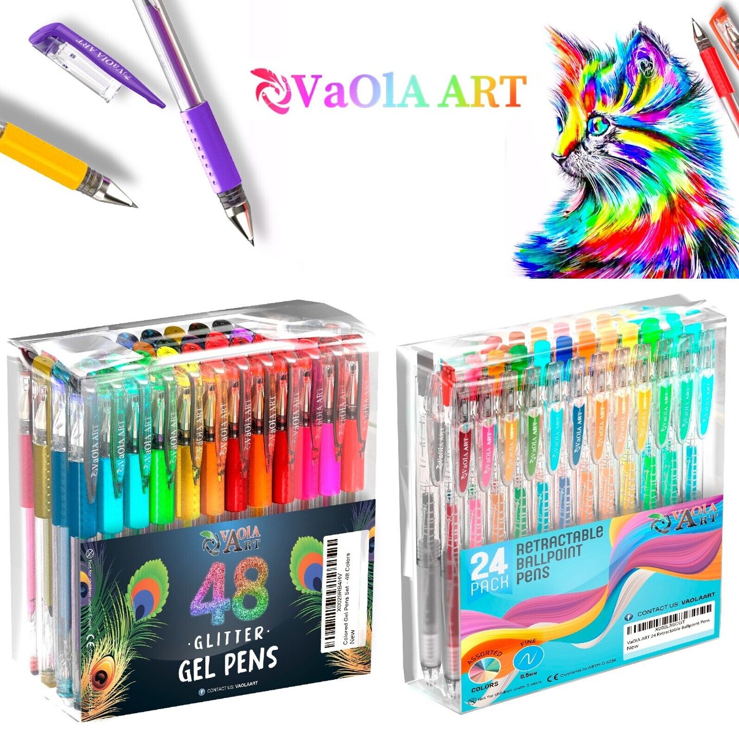 48 Glitter Gel Pens and 24 Retractable Gel Pens Sets