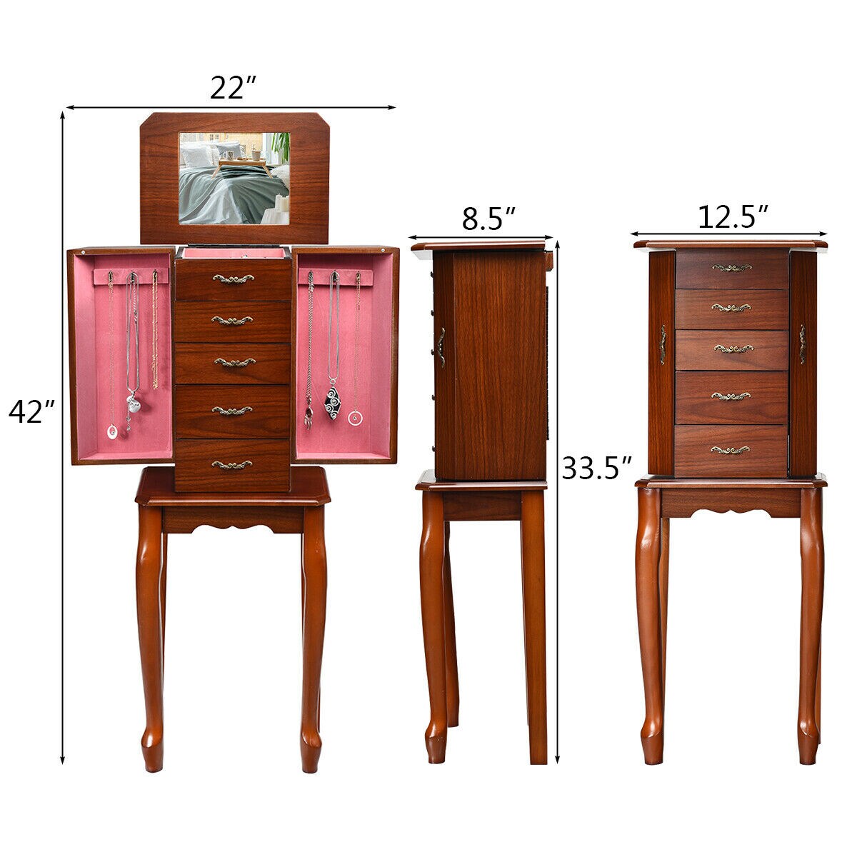 Large Storage Capacity Jewelry Cabinet With 5 Drawers