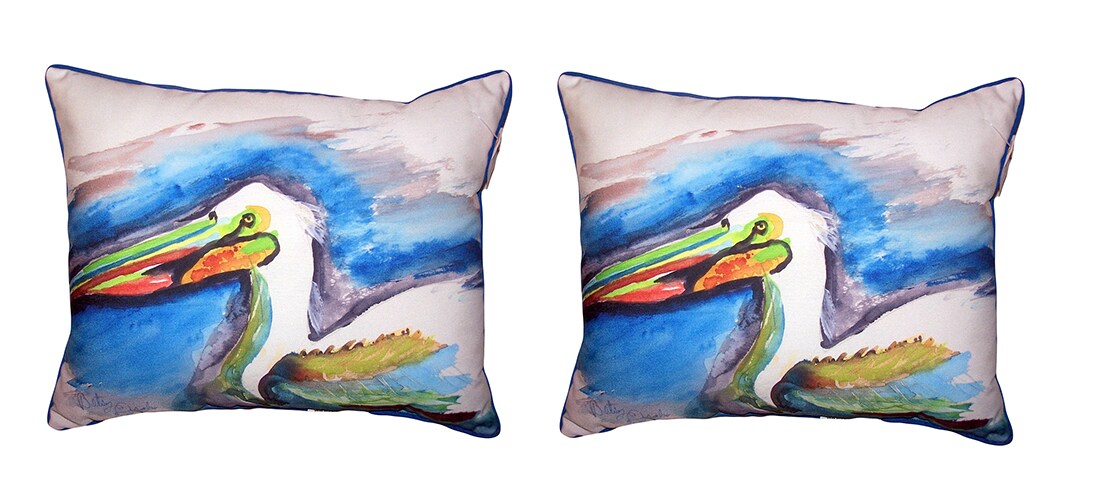 Pair Of Betsy Drake White Pelican Head Small Outdoor/Indoor Pillows 11 X 14