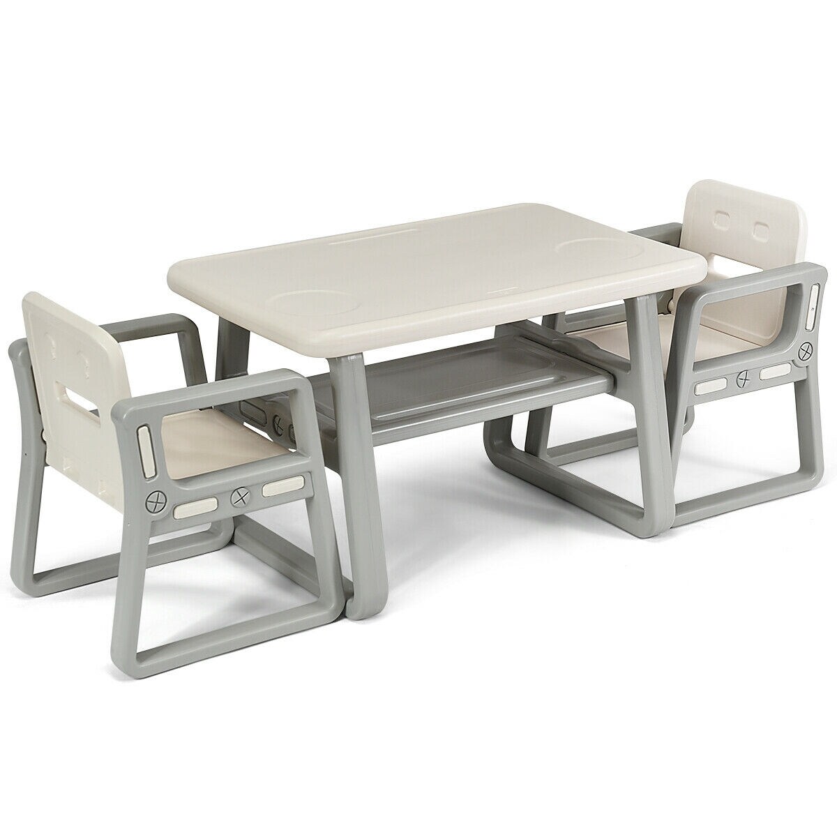 Kids Table And 2 Chairs Set With Storage Shelf