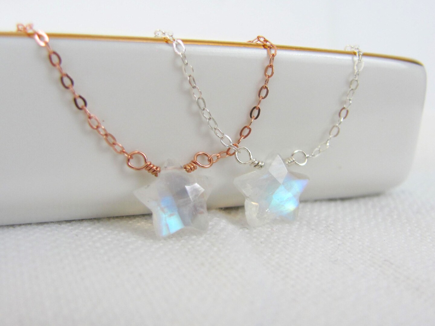 Celestial outlet White Moonstone Moon & Rainbow Moonstone Necklace in 14K Gold Fill