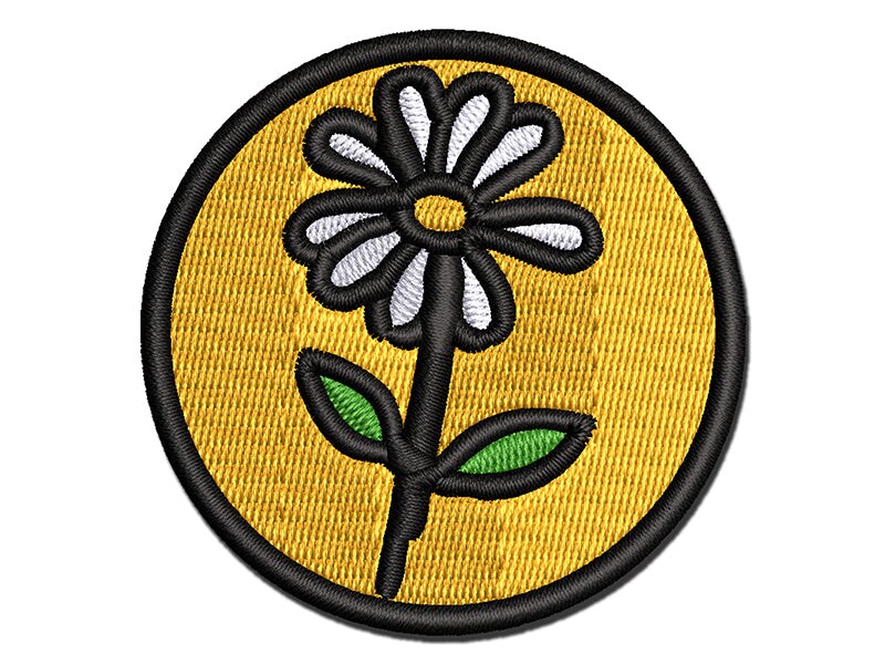 Daisy Flower Sketch Multi-Color Embroidered Iron-On or Hook &#x26; Loop Patch Applique