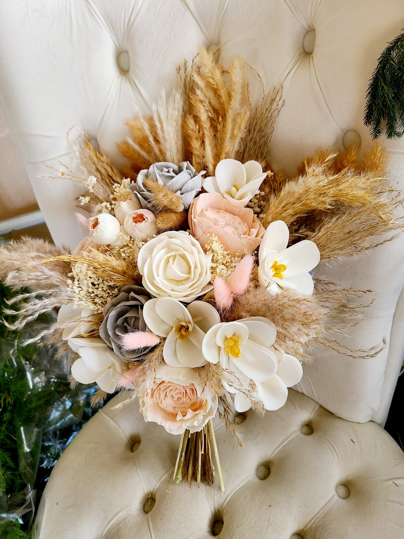 Boho Wood Flower Bouquet, Blush and Champagne Bouquet, Bridal Wedding Flowers, Orchid Bouquet product 2