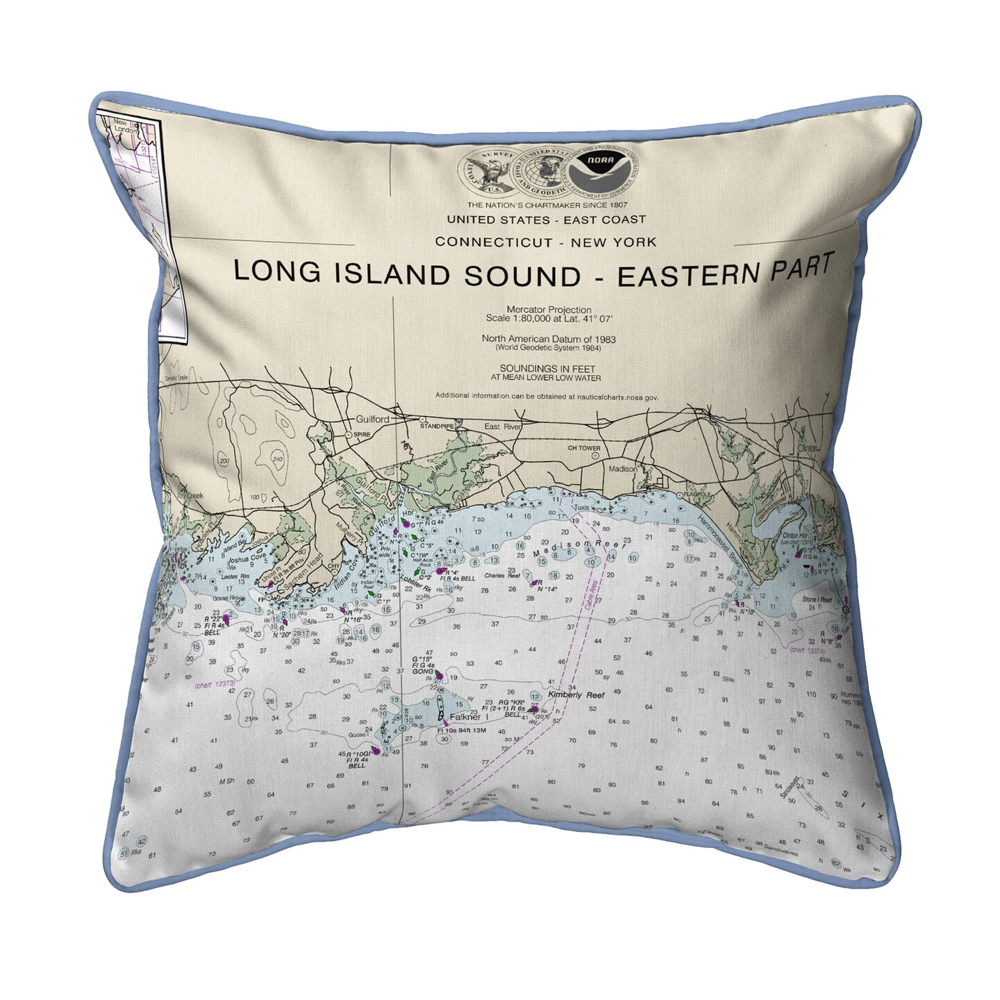 Long Island Sound Map Pillow 22x22 – Extra Large Indoor/Outdoor