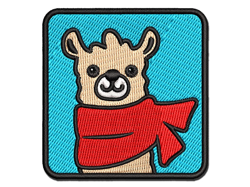 Llama with Scarf Multi-Color Embroidered Iron-On or Hook &#x26; Loop Patch Applique