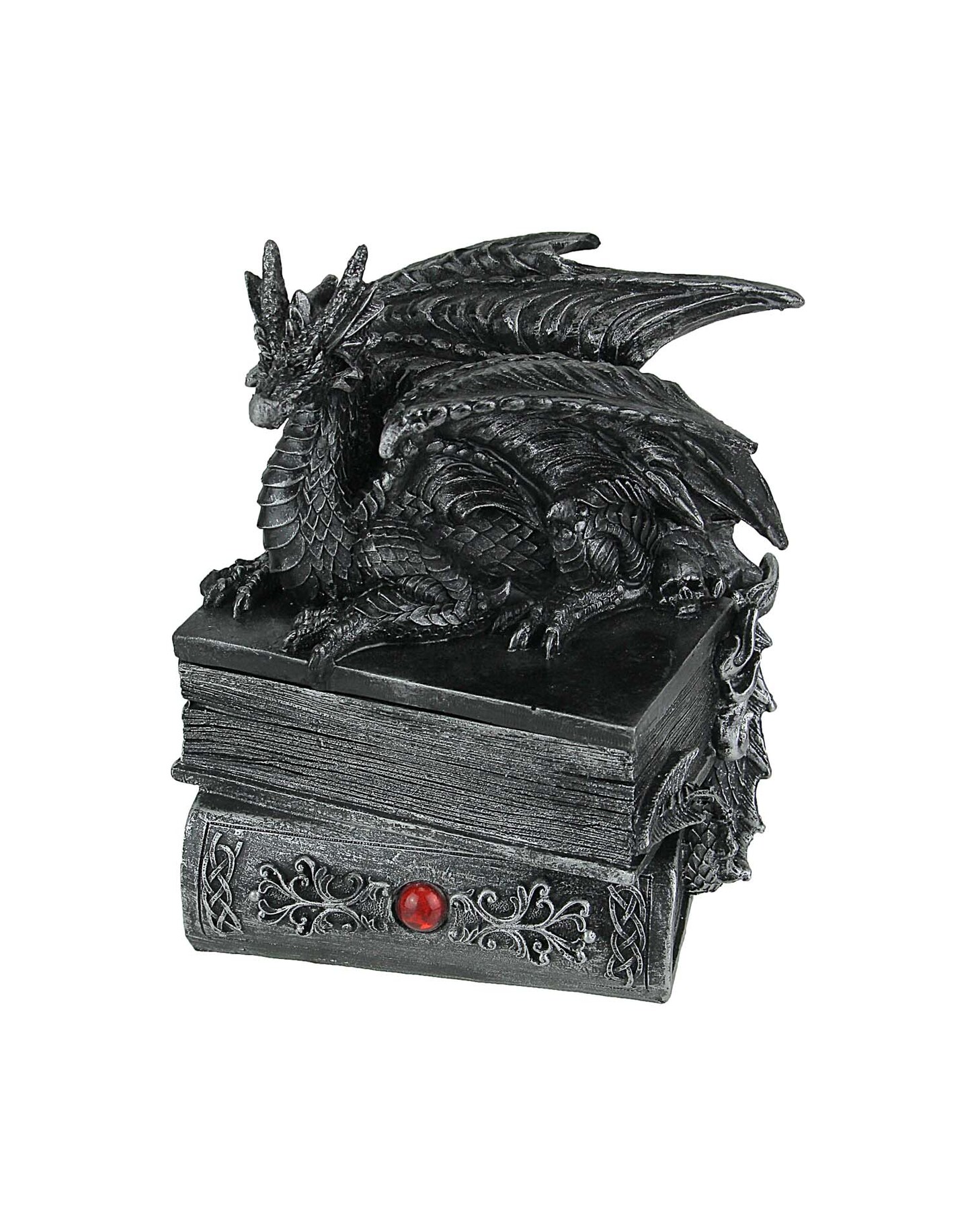 Guardian of Bibliophiles Stone Finish Dragon on Books Trinket Box