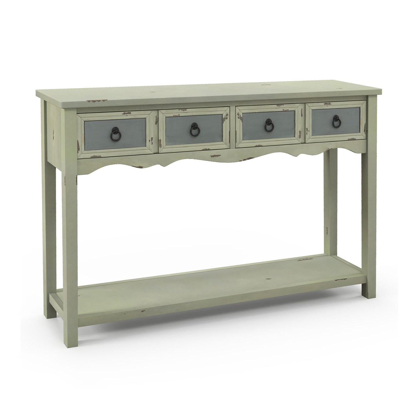 48 Inch Farmhouse Console Table With 2 Drawers And Open Storage Shelf For Hallway