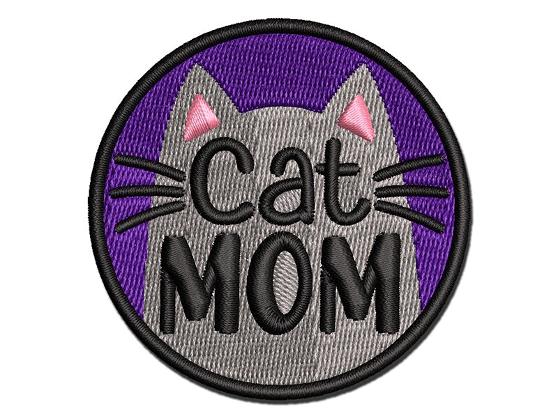Cat Mom Multi-Color Embroidered Iron-On or Hook &#x26; Loop Patch Applique
