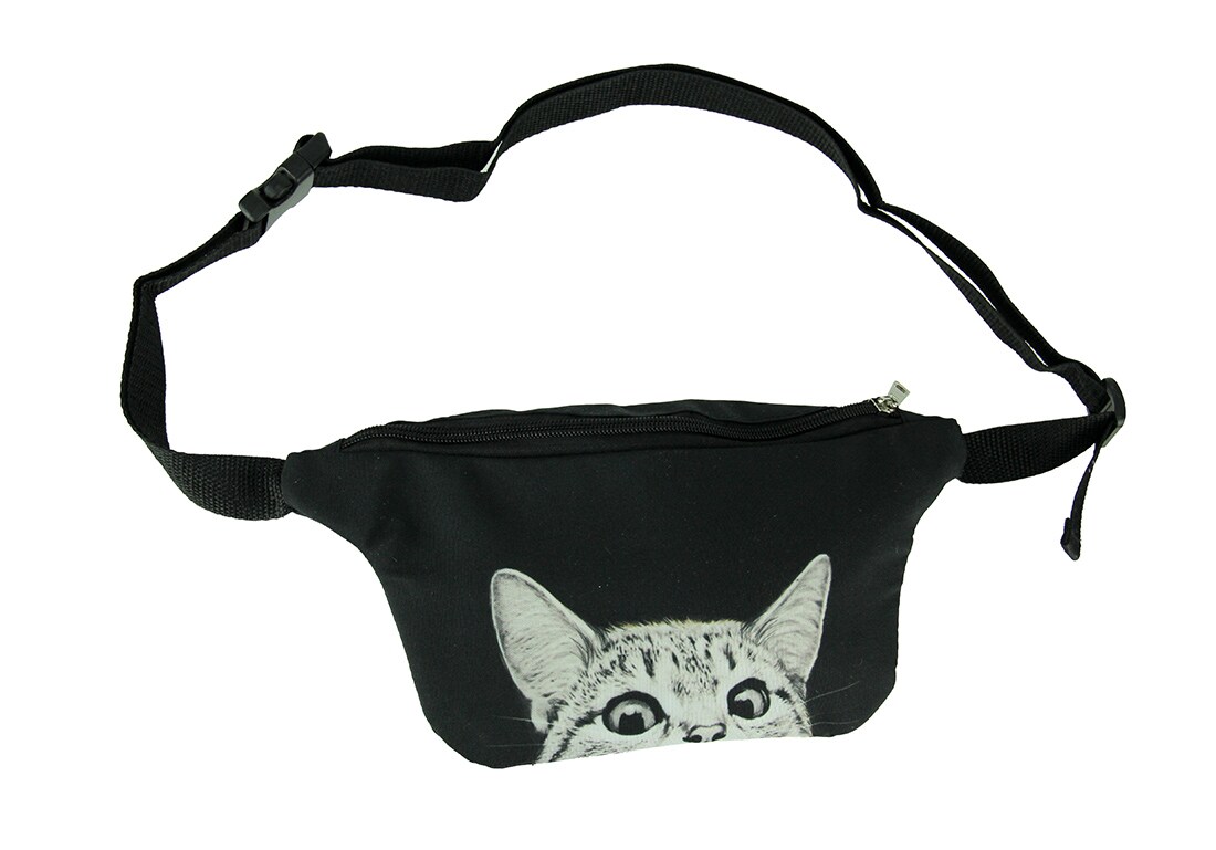 Black and White Peeking Cat Adjustable Fanny Pack
