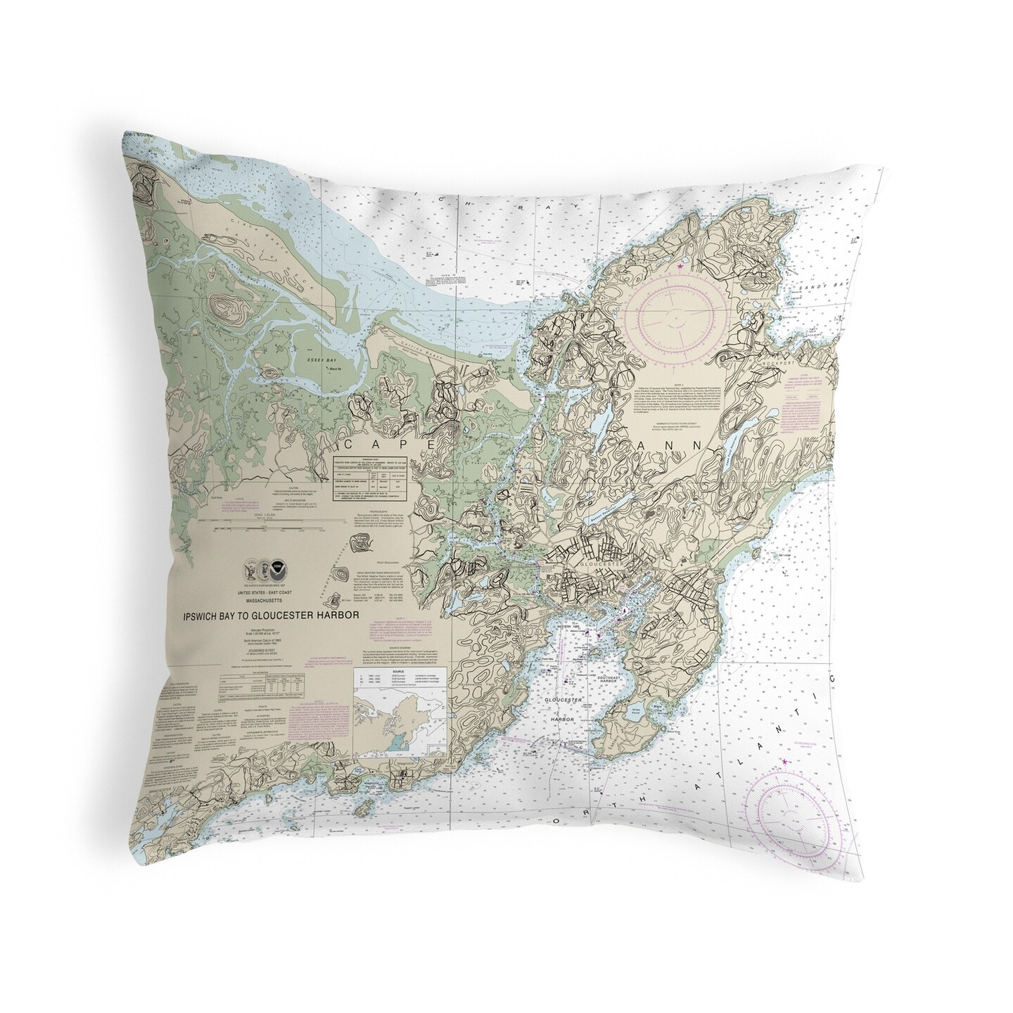 Ipswich Bay Map Pillow 18x18 &#x2013; Noncorded Indoor/Outdoor