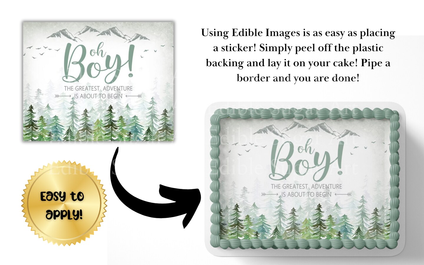 Oh Baby Wooden Cake Topper - Green Leaves Design For Baby Shower & Gender Reveal Parties - View #2