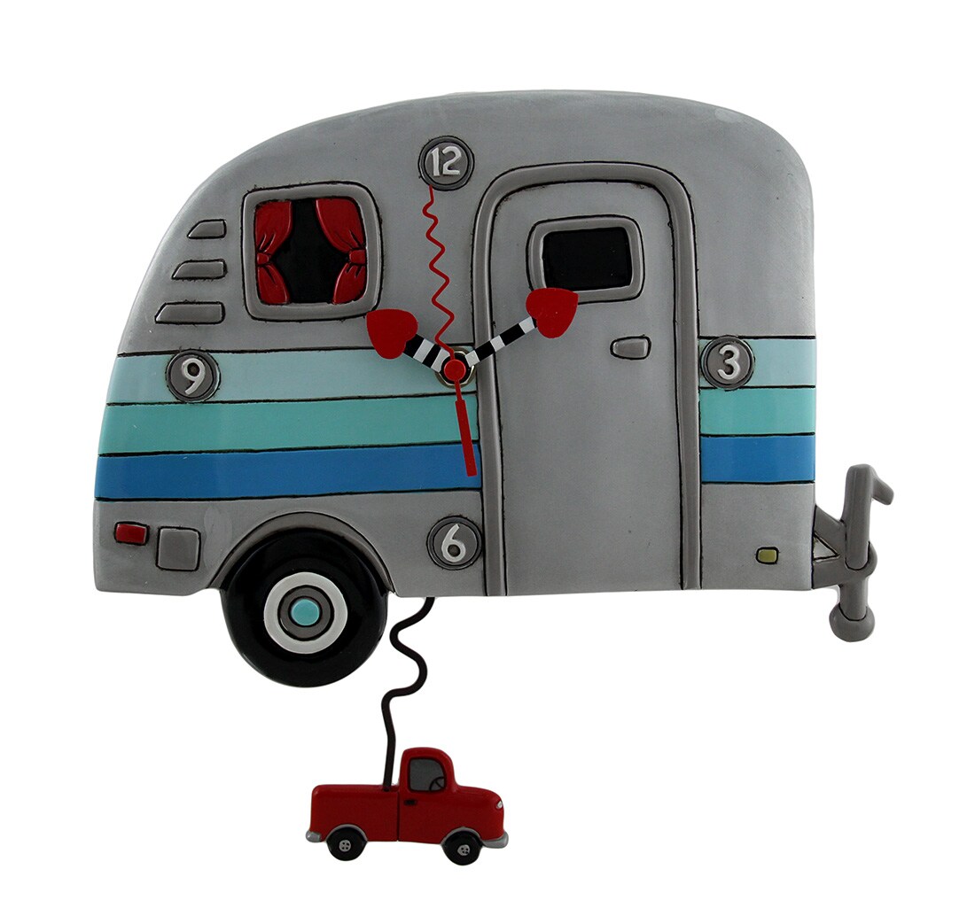 Allen Designs Happy Campers Whimsical Wall Clock with Red Truck Shaped Pendulum