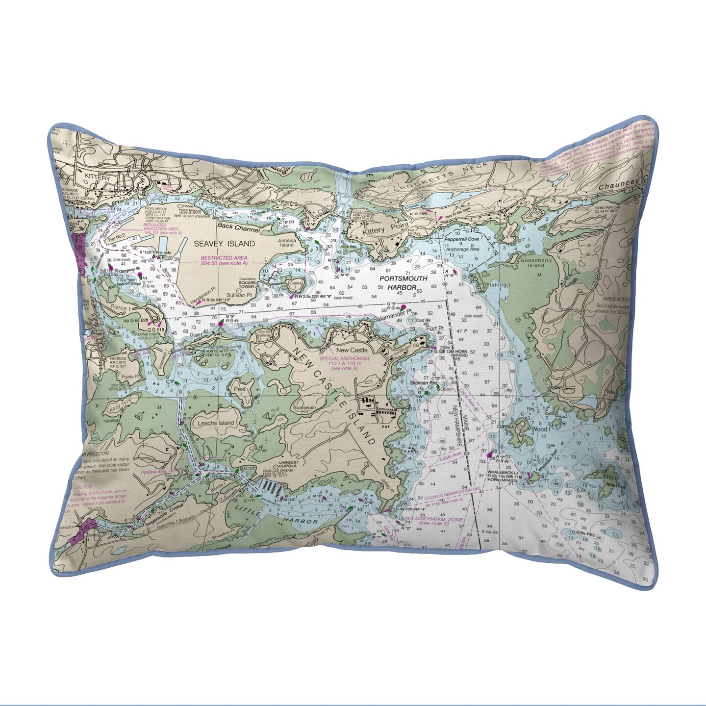 Portsmouth Harbor Map Pillow 11x14 &#x2013; Small Corded Decor
