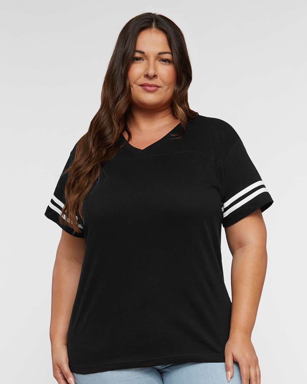 LAT® Women's Football V-Neck Short Sleeve Fine Jersey Tee