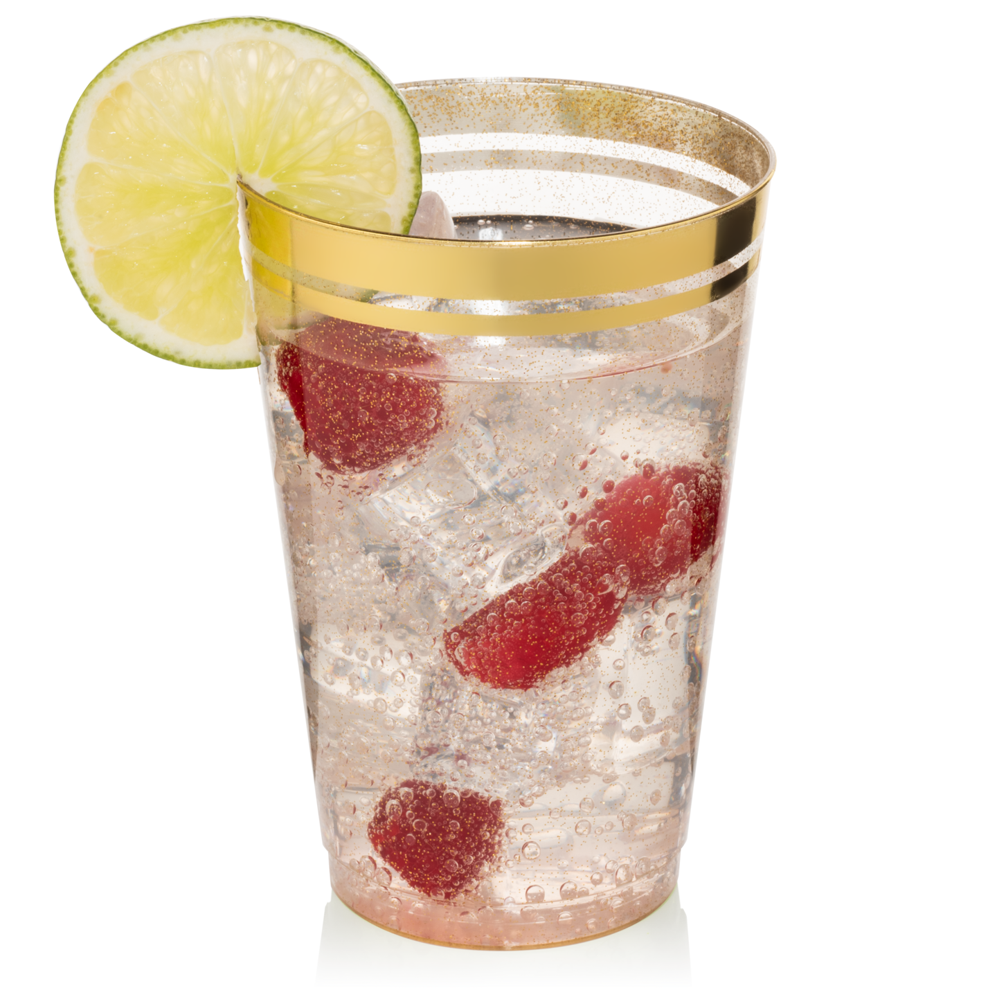 100ct. Cups Glitter-Gold Rim Plastic Disposable Glasses, Elegant Parties, Special Events, Weddings 12, 14, or 16 oz.