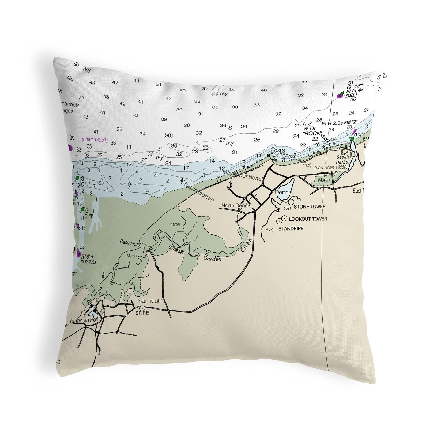 Cape Cod Dennis Map Pillow 18x18 &#x2013; Noncorded Decor