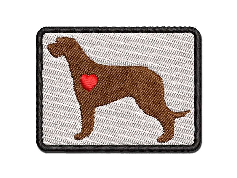 Irish Wolfhound Dog with Heart Multi-Color Embroidered Iron-On or Hook &#x26; Loop Patch Applique
