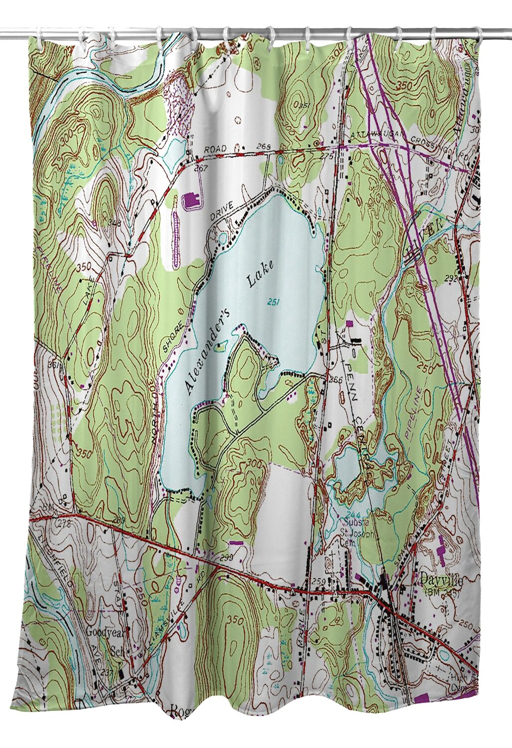 Betsy Drake Alexander&#x27;s Lake, CT Nautical Map Shower Curtain