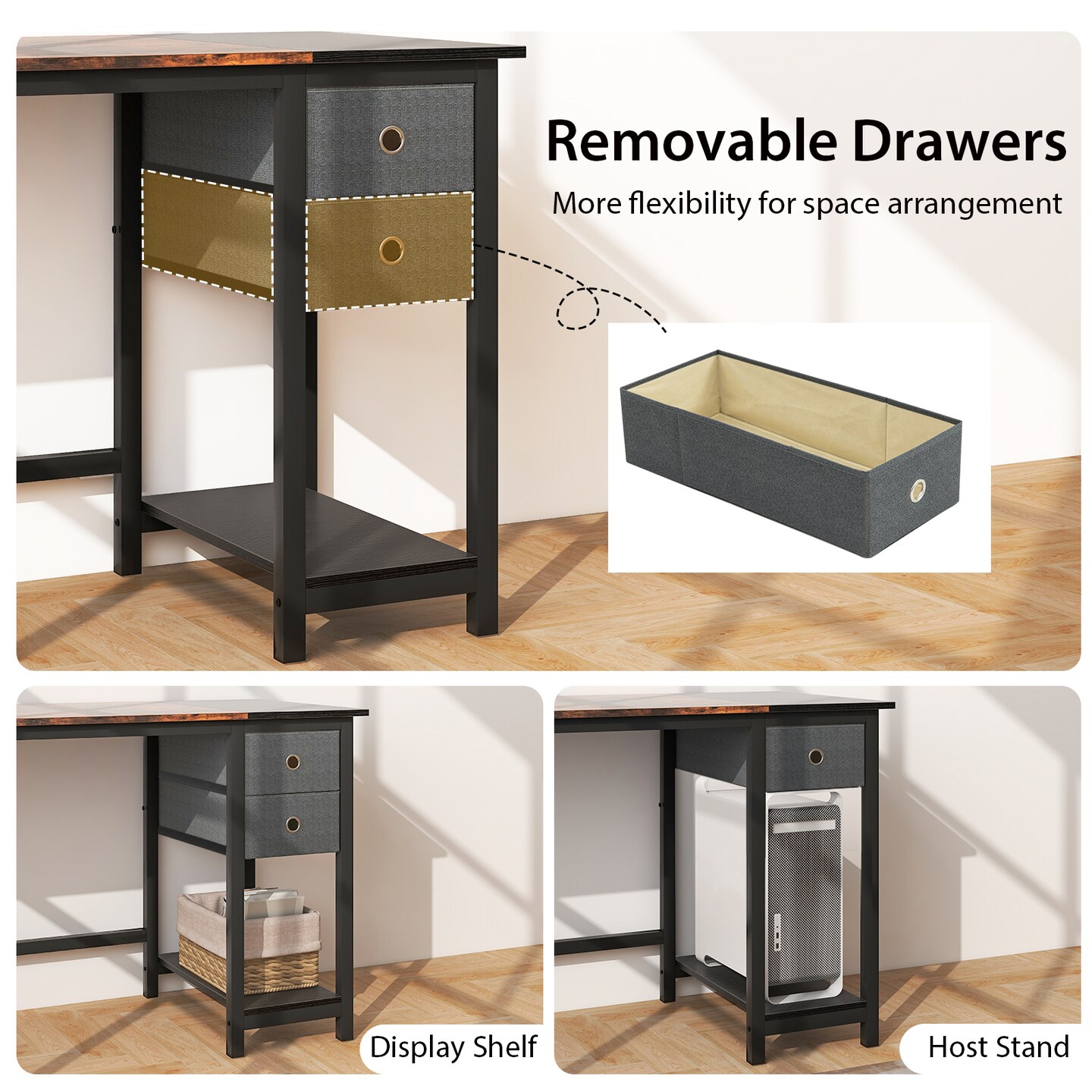 Home Office Desk With 2 Drawers Hanging Hook