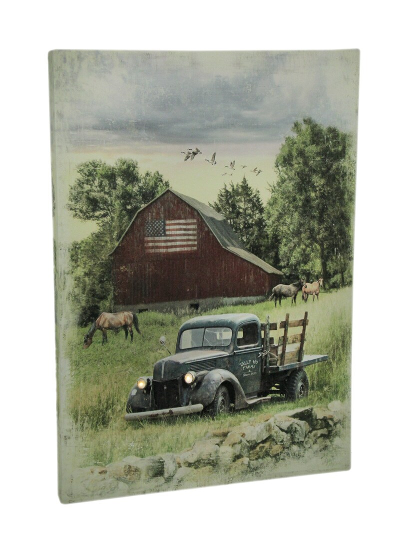 Pickup Truck and Barn 30 X 20 LED Lighted Canvas Wall Print