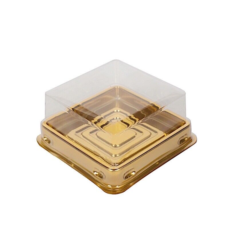 50 Gold 3&#x22; Square Mini Cupcake Boxes Clear Dome Plastic FAVOR HOLDERS