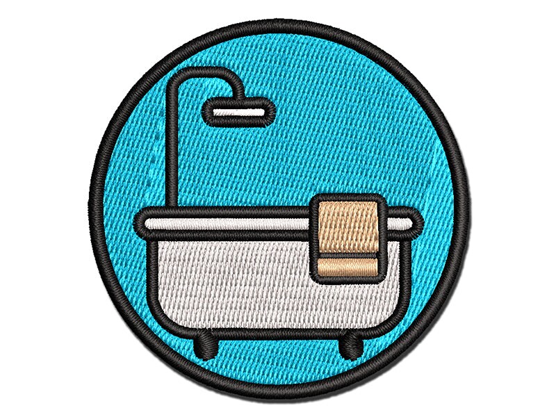 Bathtub Shower with Towel Outline Multi-Color Embroidered Iron-On or Hook &#x26; Loop Patch Applique