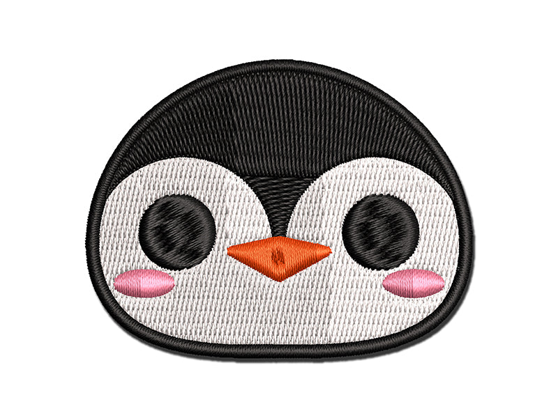 Charming Kawaii Chibi Penguin Face Blushing Cheeks Multi-Color Embroidered Iron-On or Hook &#x26; Loop Patch Applique