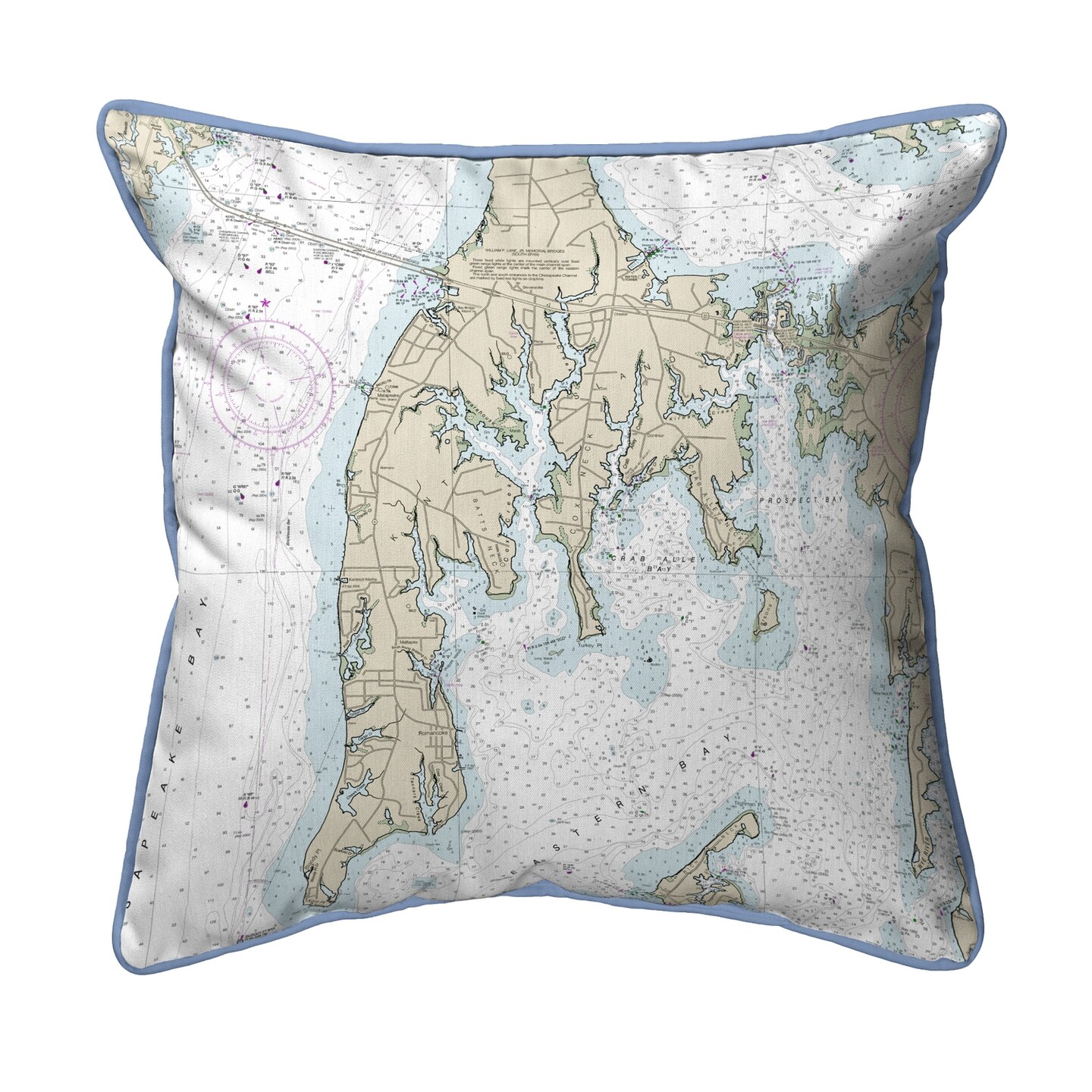 Kent Island, MD Nautical Map Pillow 22x22 – Extra Large Zippered