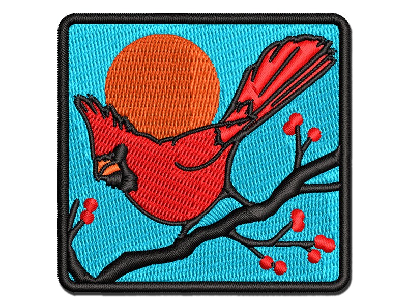 Captivating Northern Cardinal Bird Multi-Color Embroidered Iron-On or Hook &#x26; Loop Patch Applique