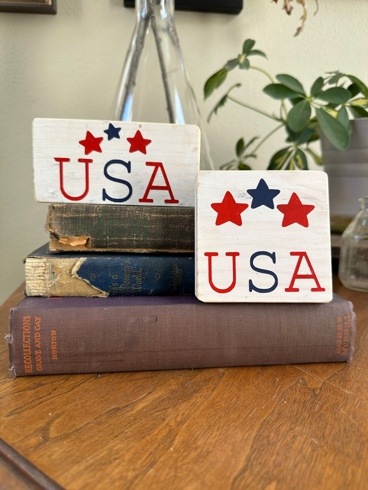 USA wood block, Small wood sign, USA, home decor, patriotic, America ...