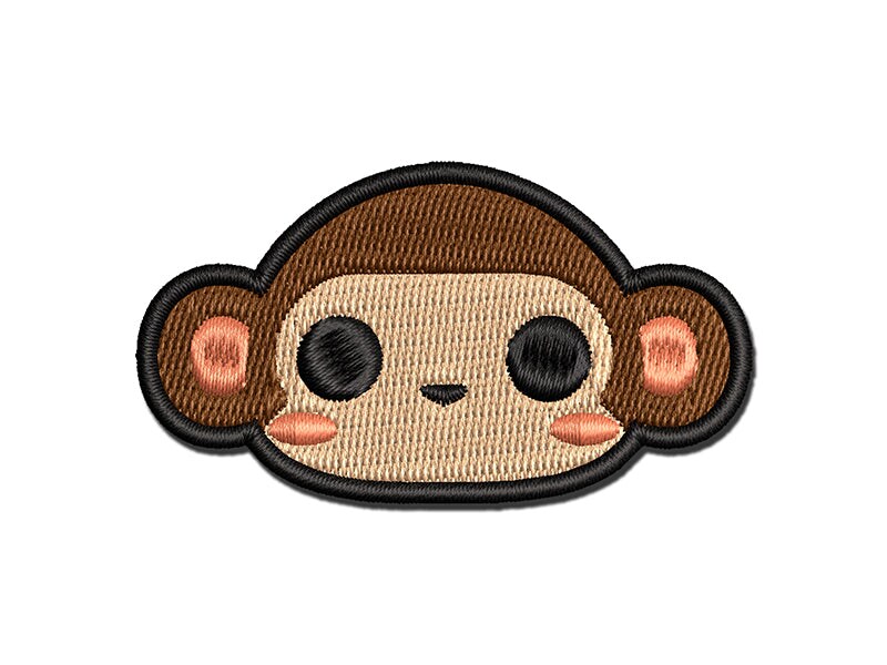 Charming Kawaii Chibi Monkey Face Blushing Cheeks Multi-Color Embroidered Iron-On or Hook &#x26; Loop Patch Applique