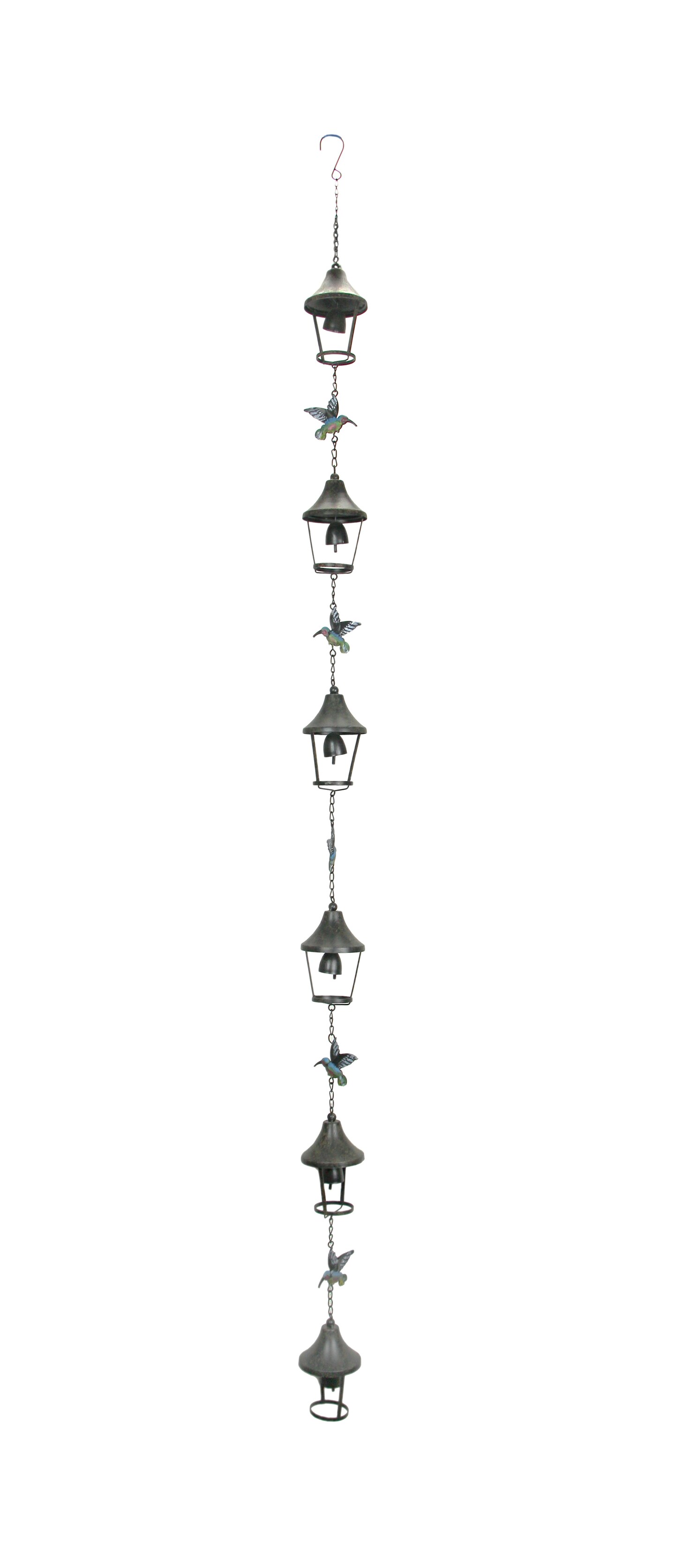 76 Inch Metal Multicolor Hummingbird Rain Chain Decorative Bell Patio Decor Art