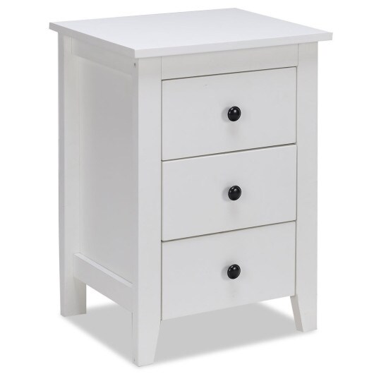 White Nightstand 3 Drawer Particle Board MDF Sleek Design Bedside Table