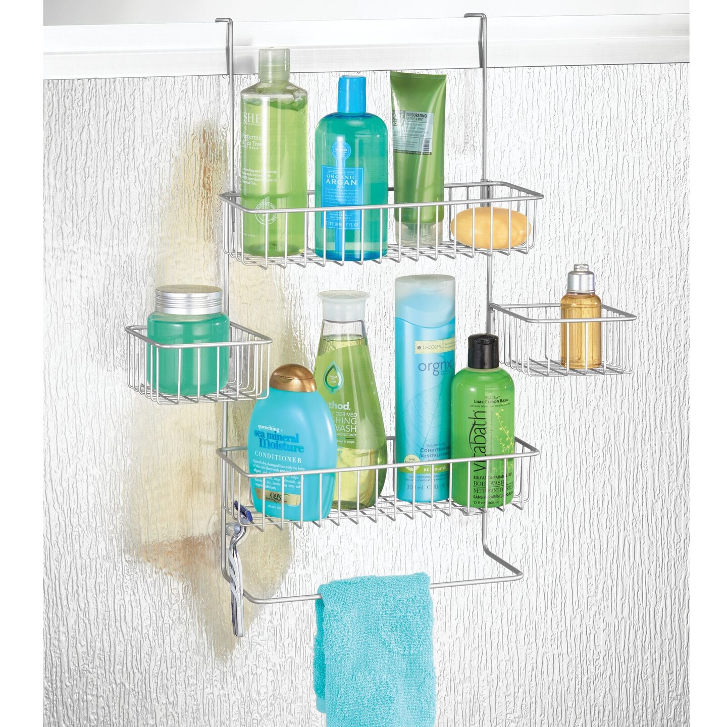mDesign Steel Bathroom Shower Caddy Hanging Rack Storage Organizer