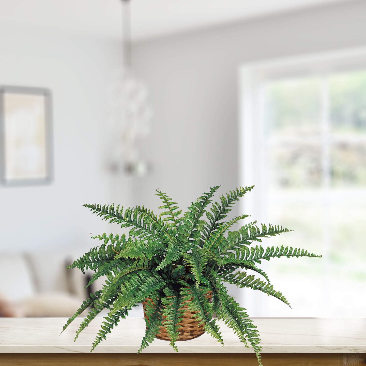 Boston Fern Plant with 42 Realistic Silk Fronds, 34&#x22; Wide by Floral Home&#xAE;