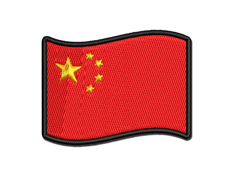 China with Waving Flag Cute Multi-Color Embroidered Iron-On or Hook &#x26; Loop Patch Applique