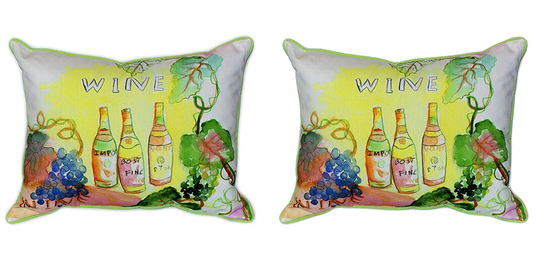 Pair of Betsy Drake `Wine Bottles` Indoor/Outdoor Pillows 16 In. X 20 In.