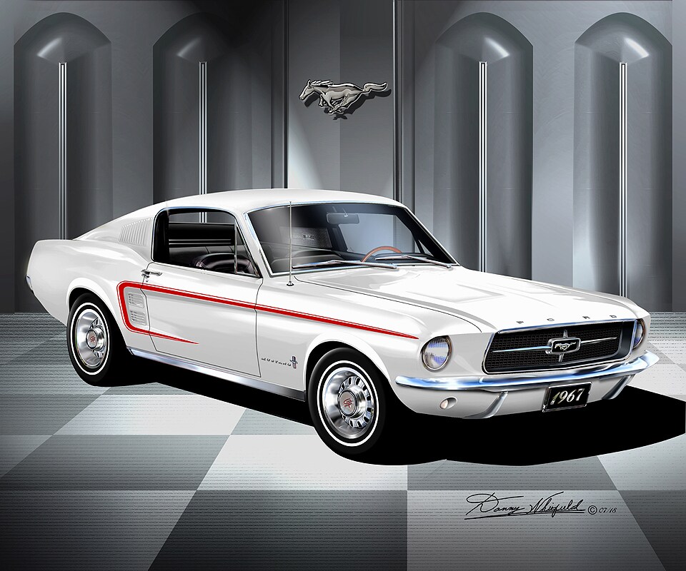 1967 Mustang Fastback - Wimbledon White | Car Art Prints by