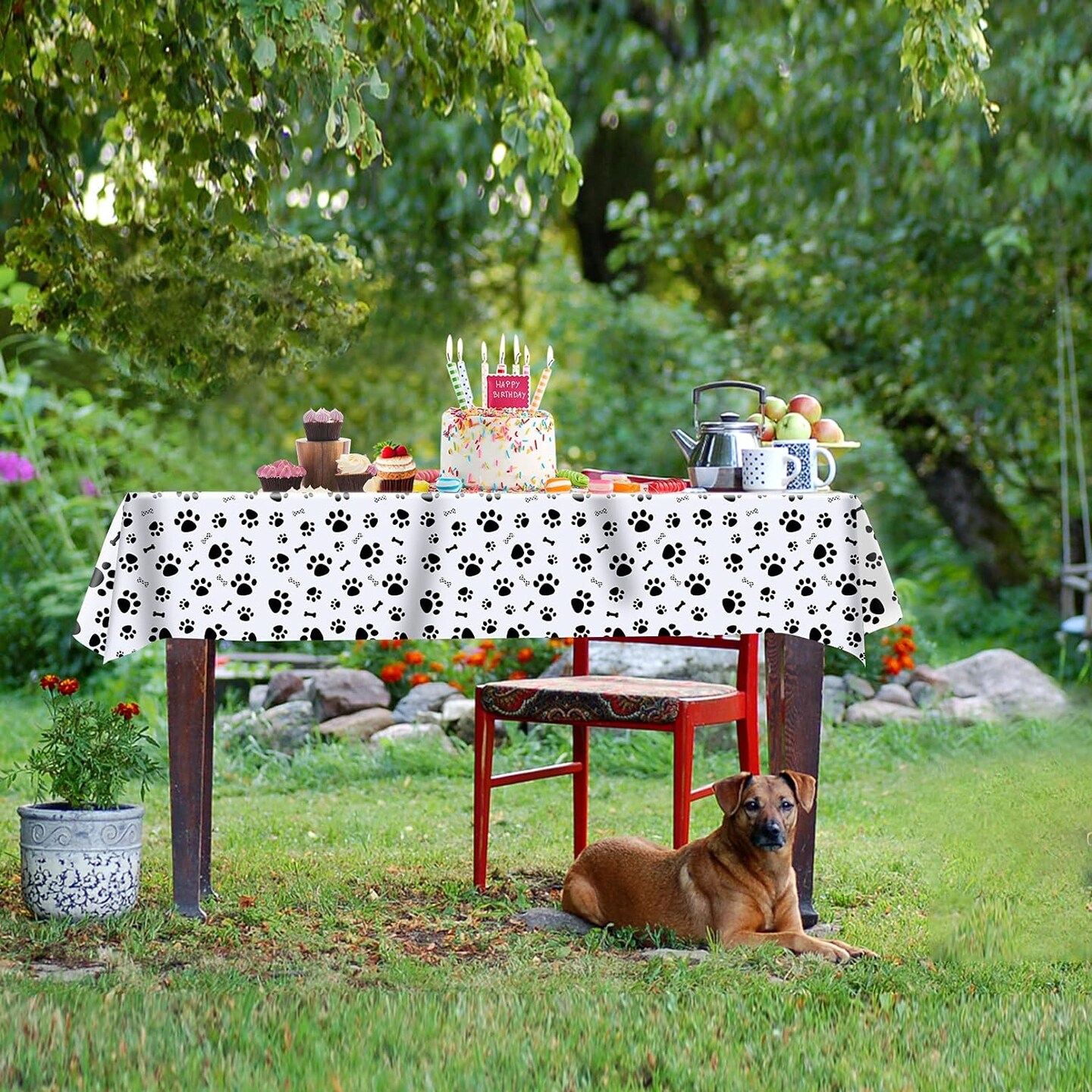 3 Pack Puppy Dog Pet Paw Print Plastic Tablecloth Table Cover,Large Paw Print and Bone Sign Plastic Disposable Rectangle Table Cover for Pet Dog Themed Birthday Party Decorations,54x108 inch