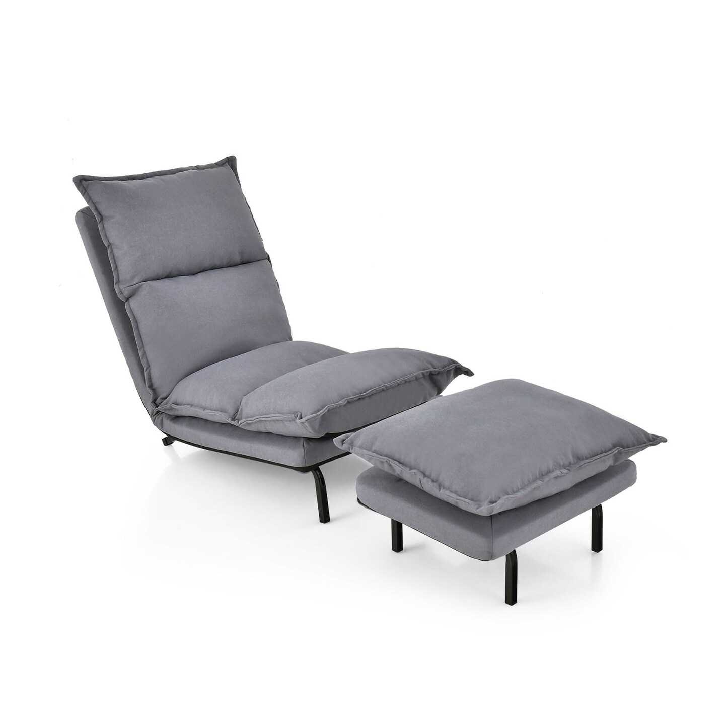 Modern Armless Accent Chair With Ottoman For Living Room-Grey
