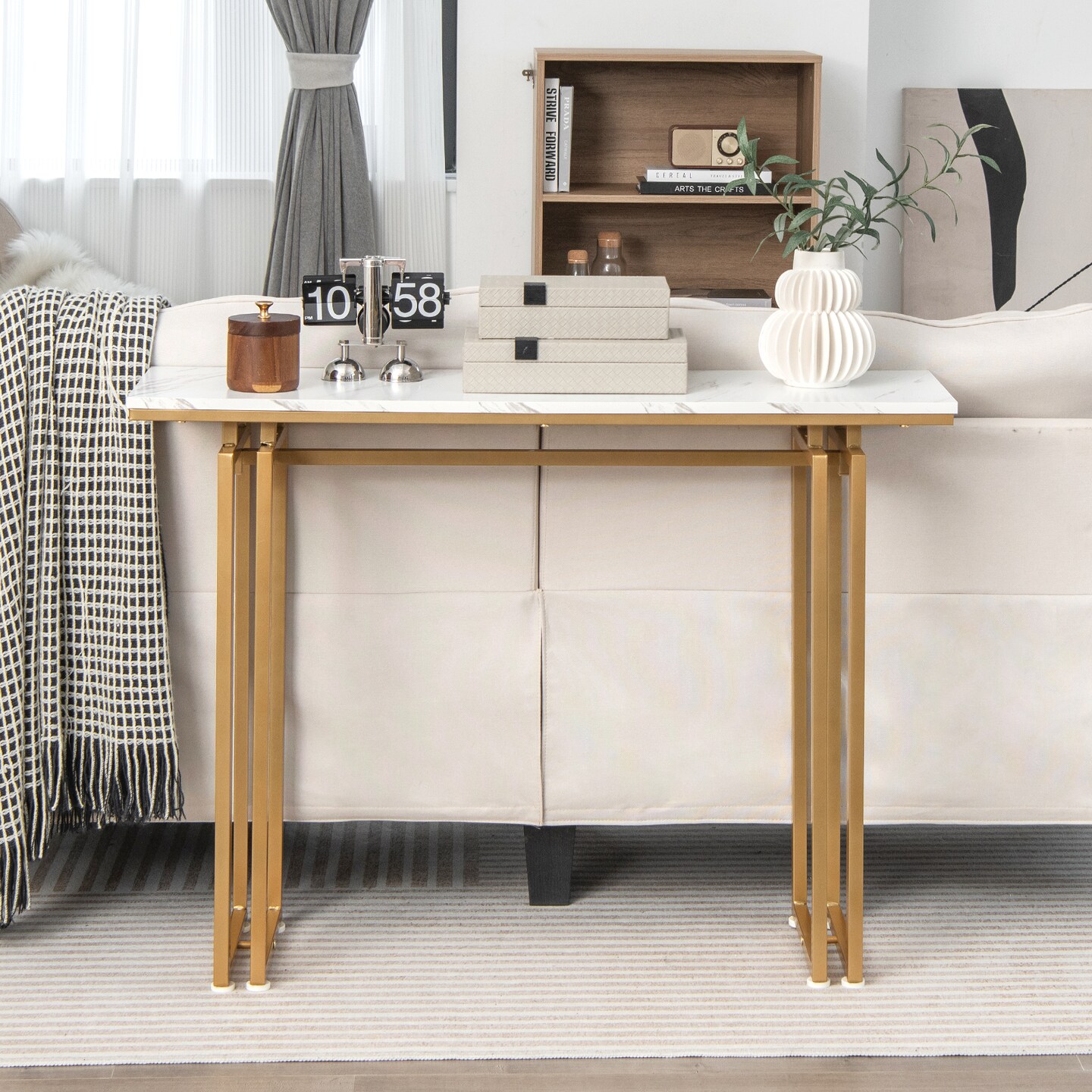 43.5 Inch Console Table With Heavy-duty Metal Frame-golden