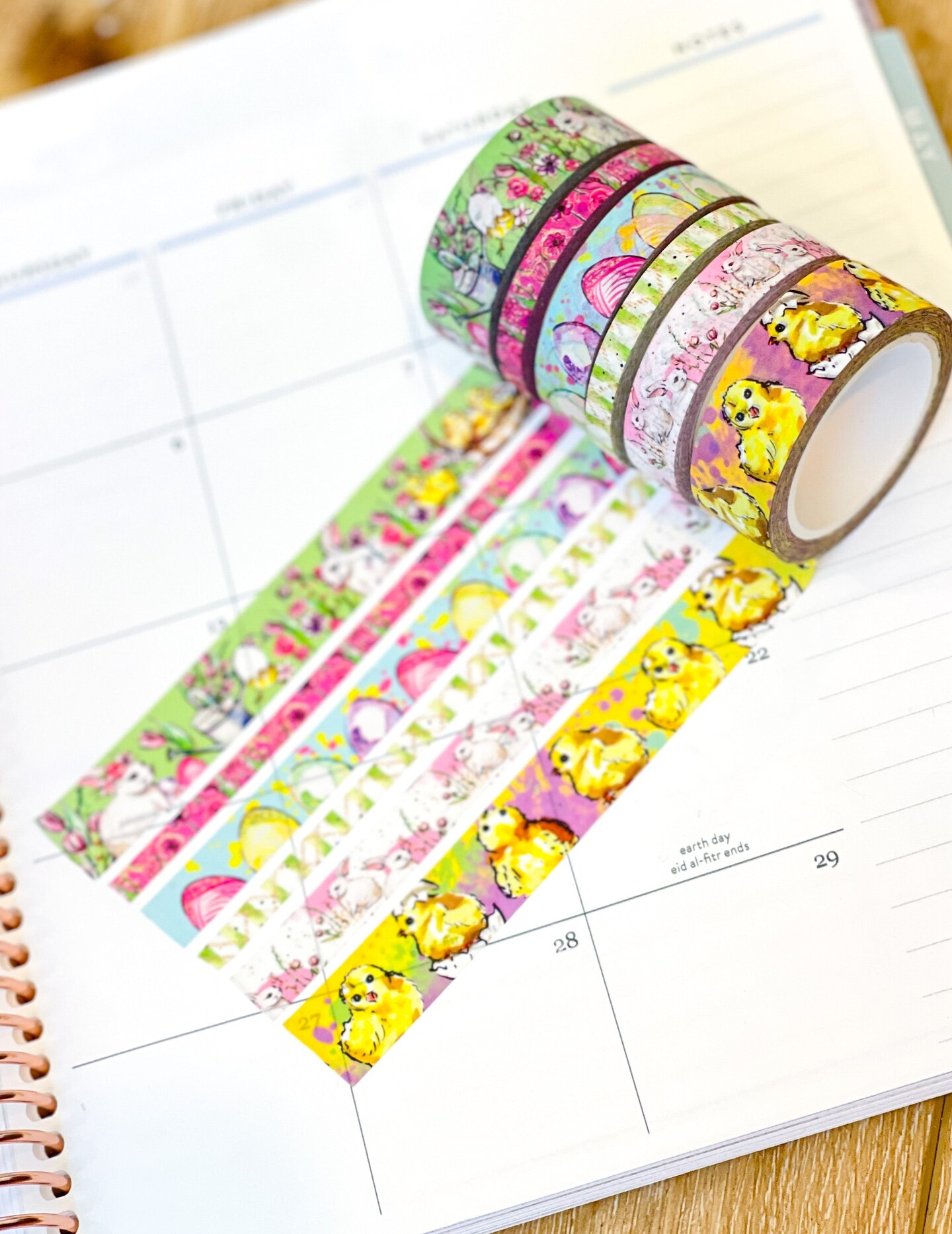 Easter Bunnies Chicks Yellow and Pink Easter Eggs Spring Washi Tape Set (#W080)