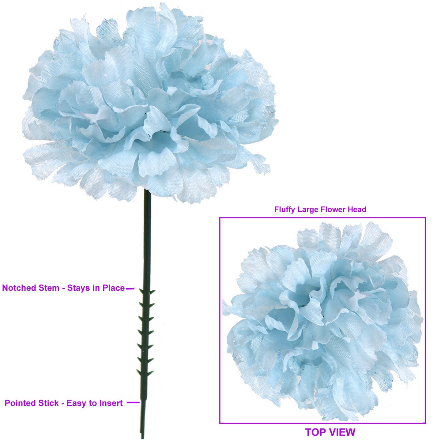 100-Pack: Gender Reveal Silk Carnation Picks, 5" Stems, 3.5" Wide, Floral Home by Artificial Flowers